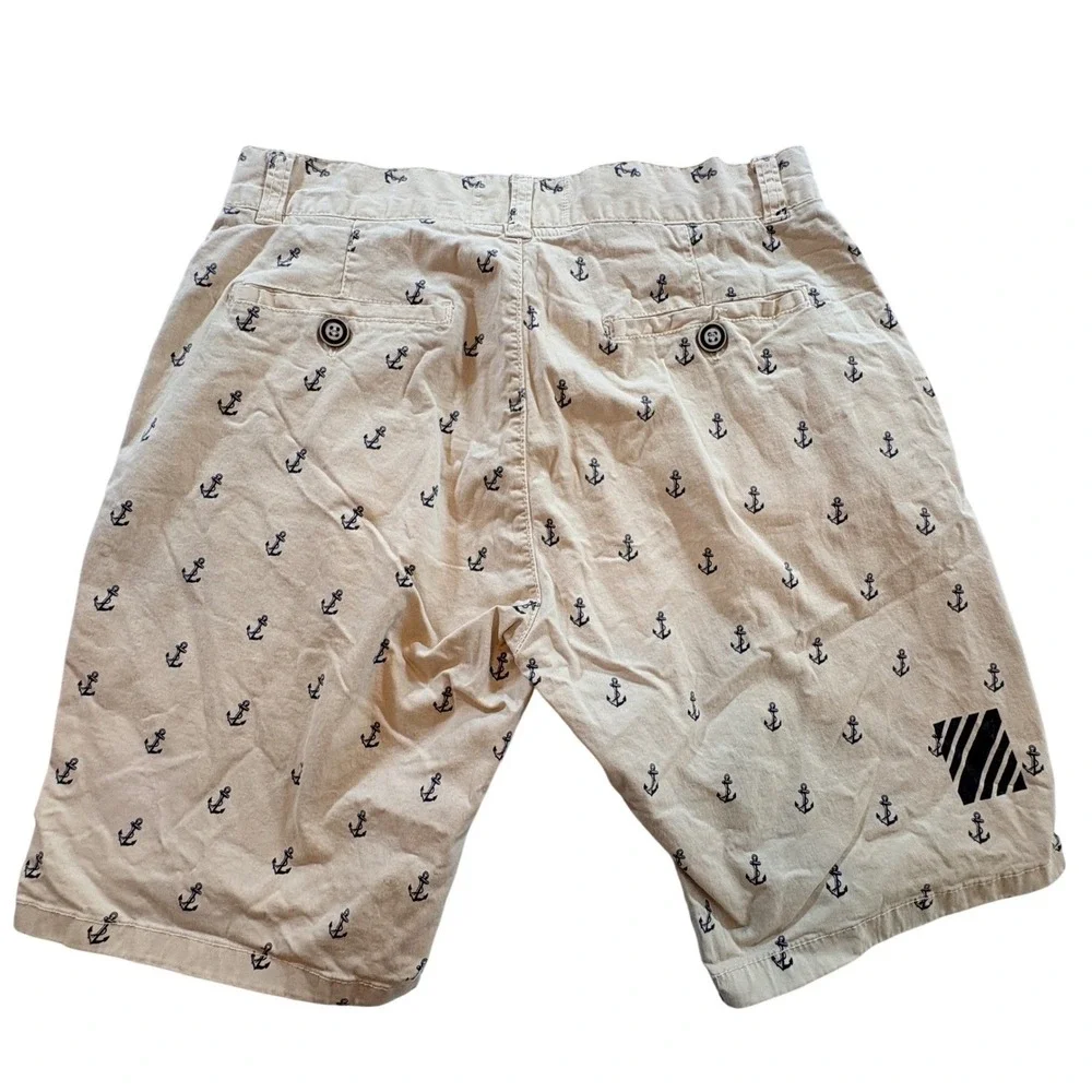 Bespoke Sport Anchor Print Chino Shorts Men 32 Tan Nautical Cotton Summer Casual